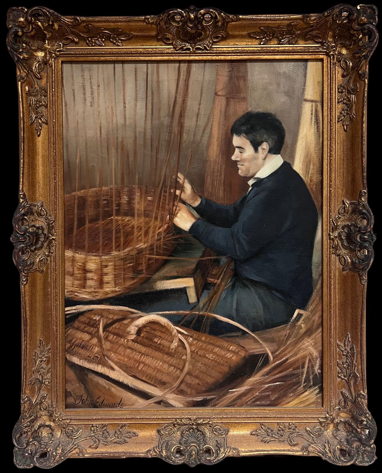 John Edwardsthe Basket Weaver Traditional English Rural Crafts Oil Painting Portrait