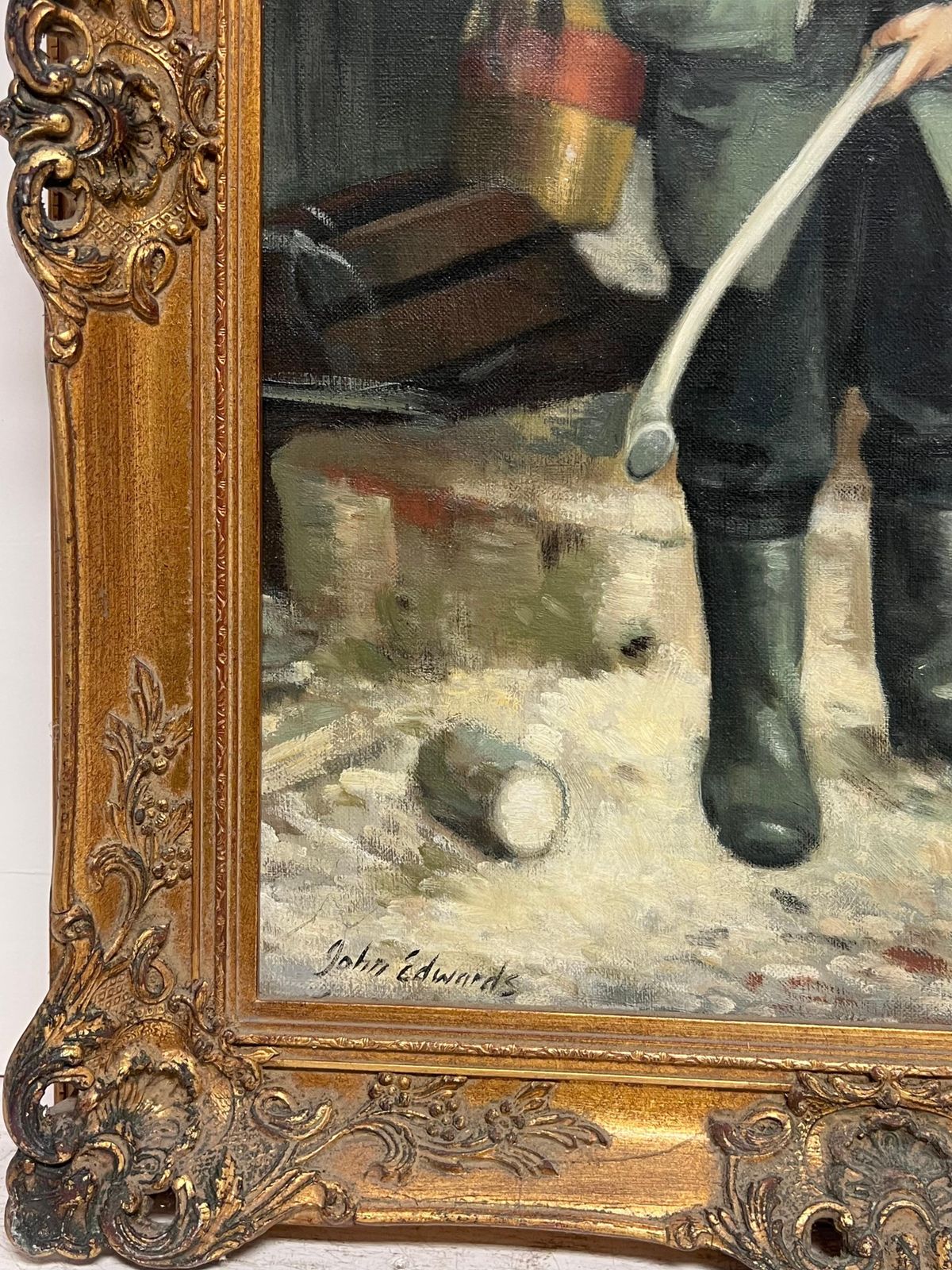John Edwardsthe Log Cutter Traditional English Rural Life Portrait Painting Signed Oil photo Art