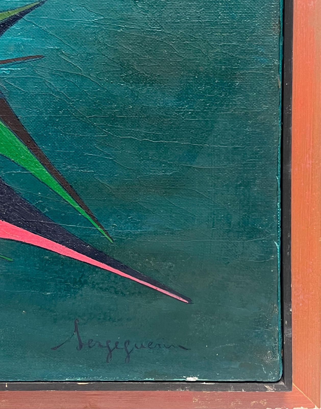 Serge Guerin (1916)20th Century French Geometric Abstract Surrealist Composition Large Oil Painting photo vintage