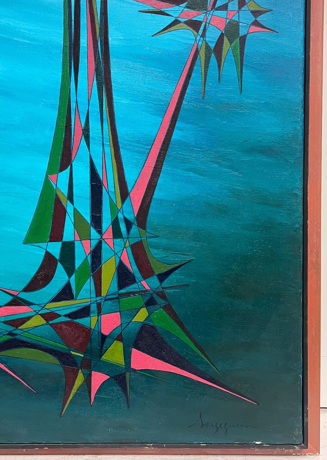 photo for sale Serge Guerin (1916)20th Century French Geometric Abstract Surrealist Composition Large Oil Painting