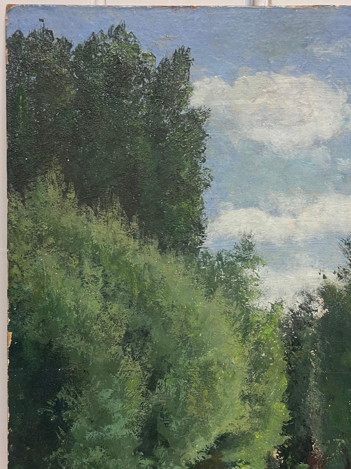 French School Antique French Impressionist Oil Woodland Avenue Trees Dappled Sunlight Path photo furniture