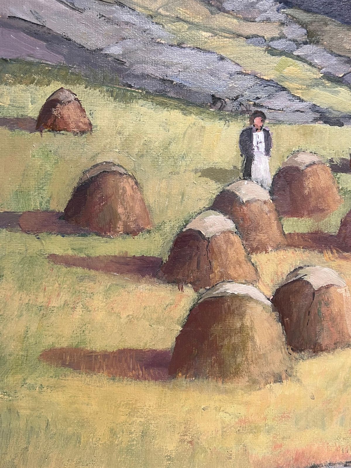 Irish School (Late 20th Century)irish Impressionist Oil Painting Haystooks In Landscape Field Harvest Workers photo buy
