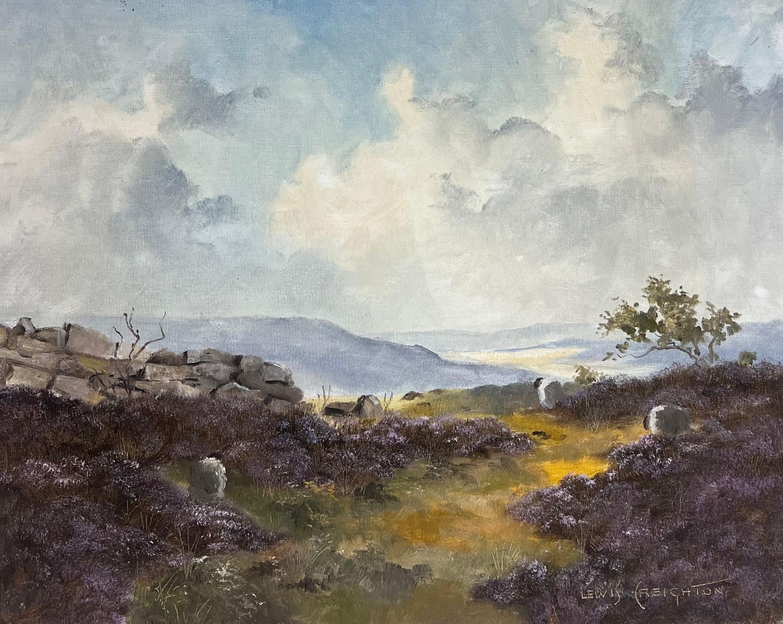 Lewis Creightonwindswept Yorkshire Moors Landscape 20th Century British Impressionist Oil