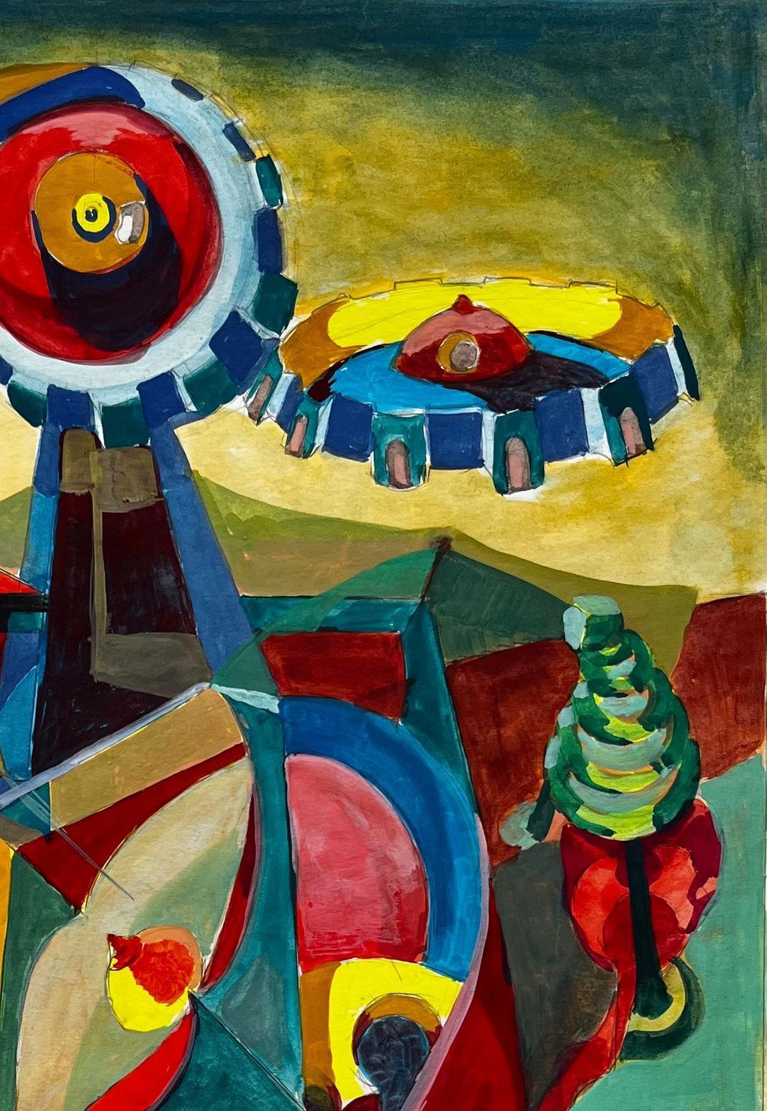 Guy Nicodcubist French Abstract Composition With Geometric Shapes Circles And Colour photo Art