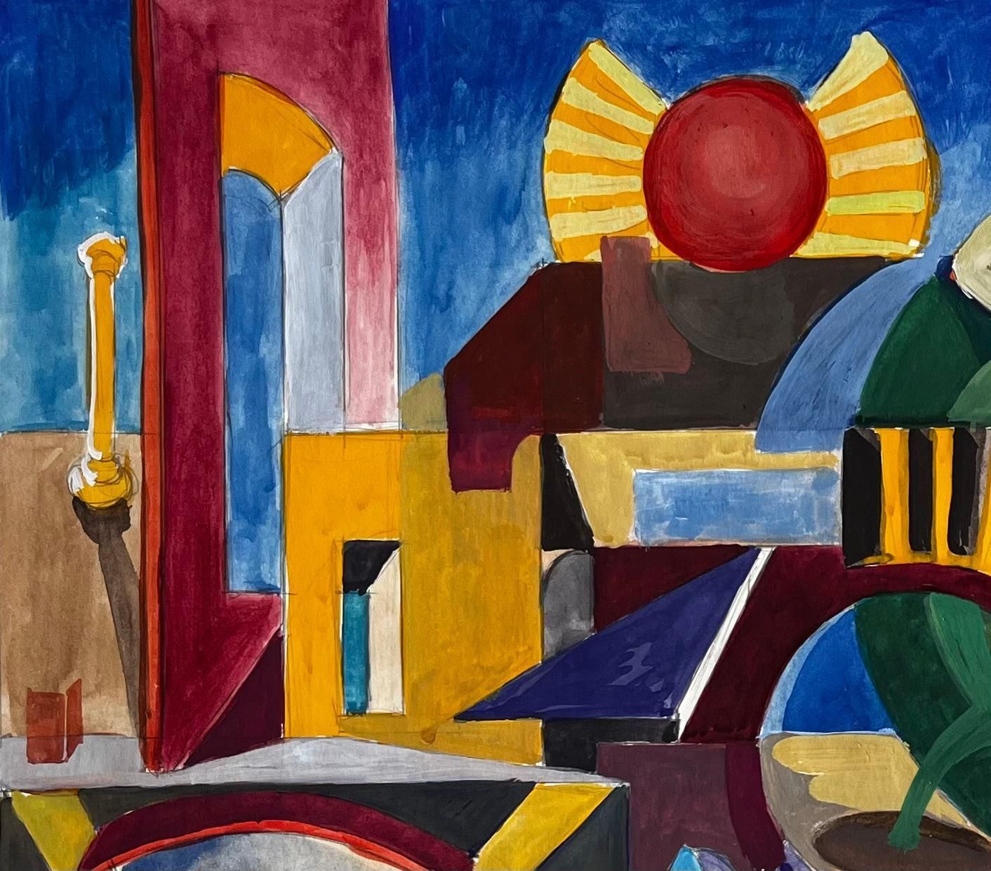 Guy Nicodcubist French Abstract Composition With Geometric Shapes And Blue Sphere photo for sale