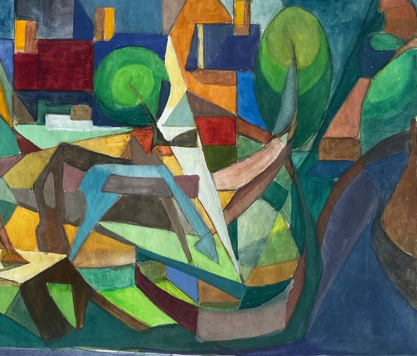 Guy Nicodcubist Gouache French Village Landscape With Trees Houses And Church Tower photo Art
