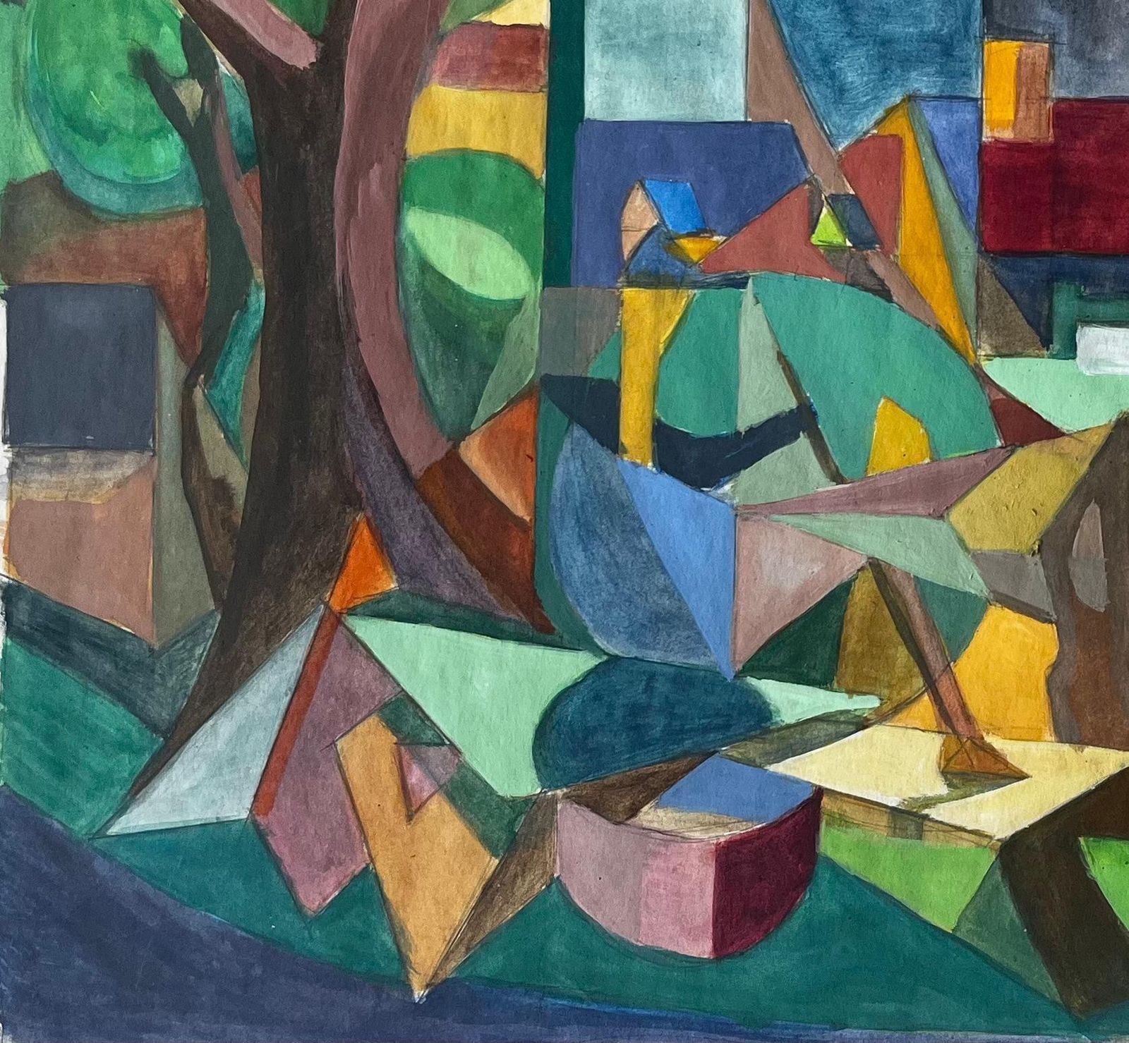 Guy Nicodcubist Gouache French Village Landscape With Trees Houses And Church Tower photo 707.0