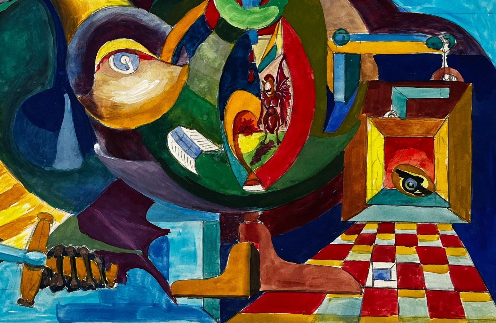 Guy Nicodcubist French Surreal Abstract Composition With Eyes Figures And Geometric Forms photo 698.0