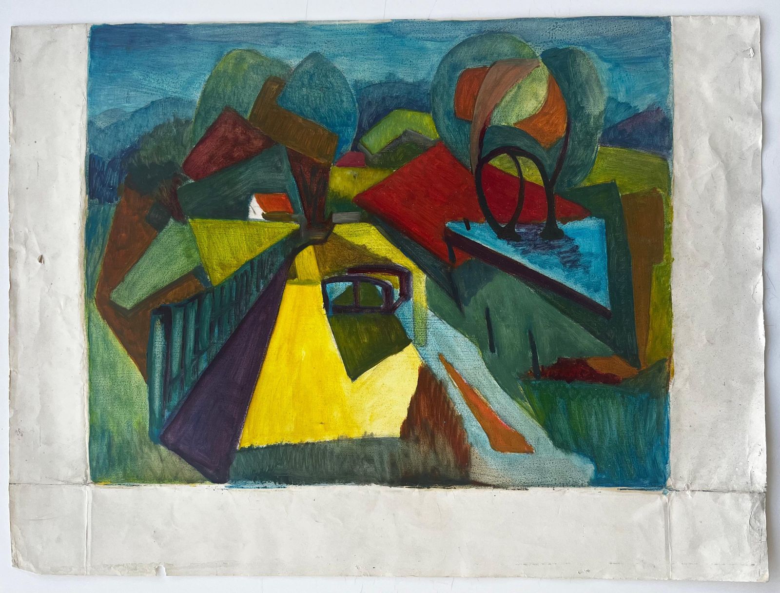 Guy Nicodcubist French Countryside Landscape With Houses Trees And Bridge Modernist photo furniture