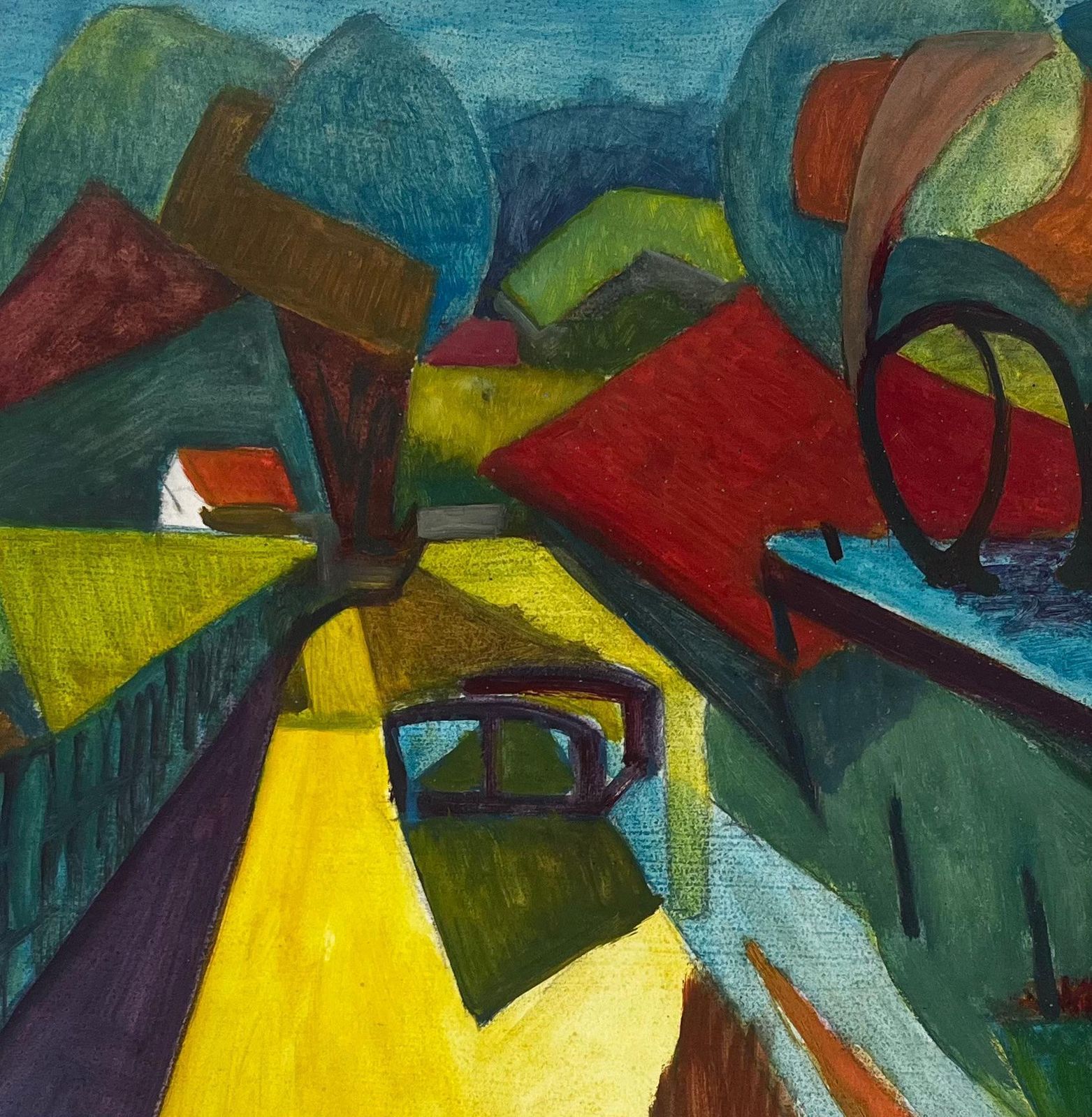 Guy Nicodcubist French Countryside Landscape With Houses Trees And Bridge Modernist photo buy