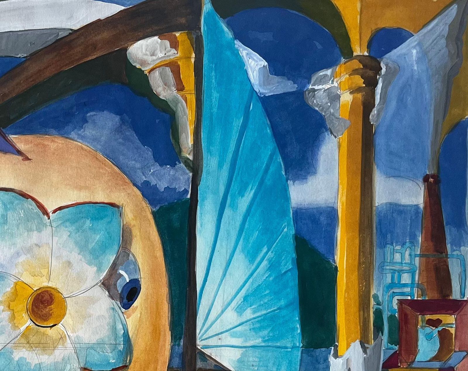 Guy Nicod Cubist Surreal Still Life With Flower Fruit Basket And Architectural Columns photo 723.0