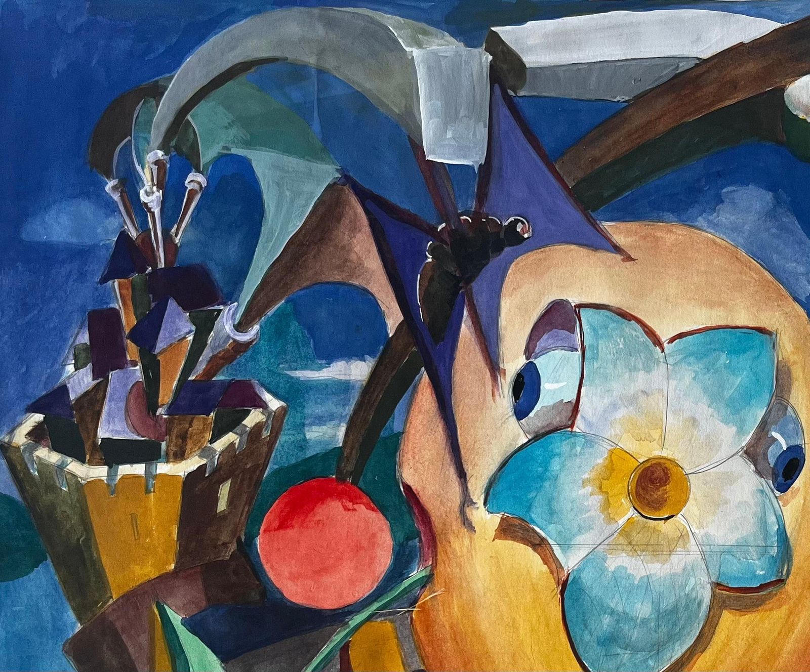 Guy Nicod Cubist Surreal Still Life With Flower Fruit Basket And Architectural Columns photo vinterior