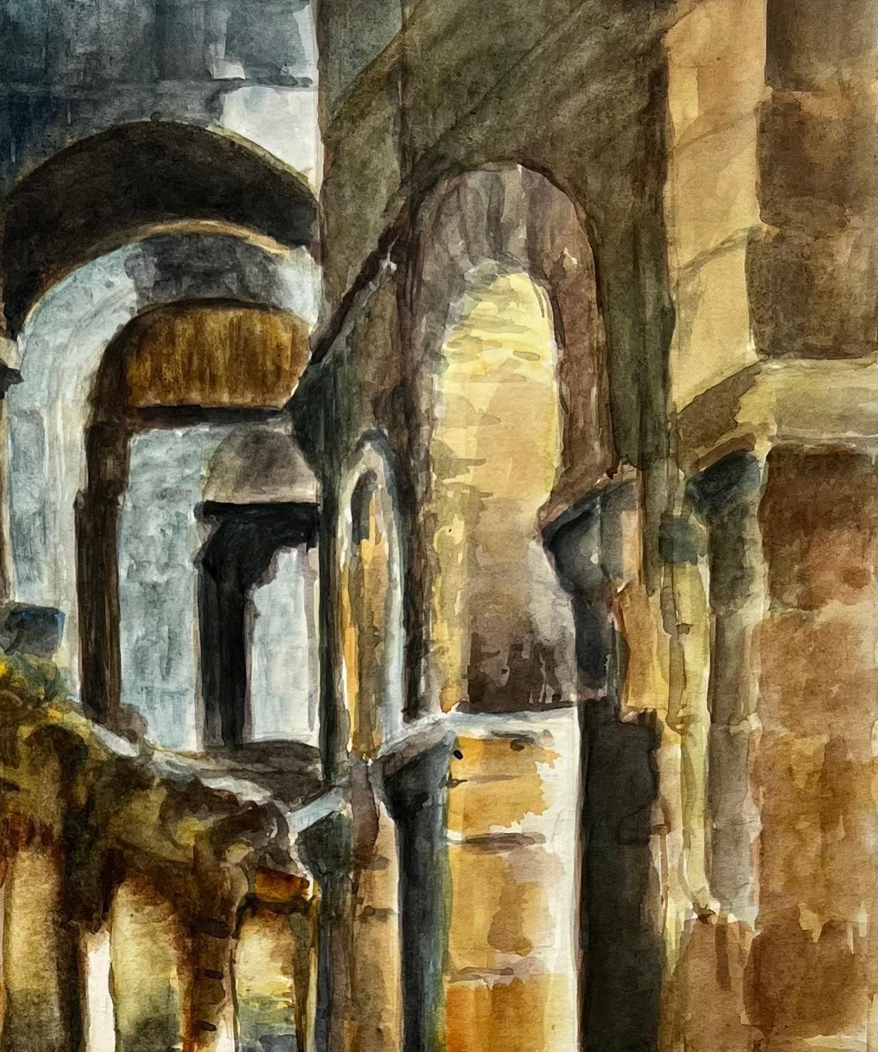 Guy Nicod Sunlit Romanesque Cloister Arches Interior Watercolor Of Stone Columns photo Art