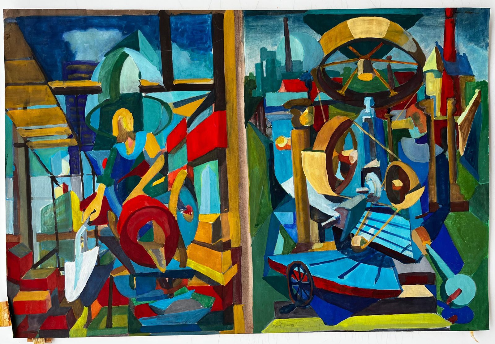Guy Nicodcubist Industrial Scene With Machinery And Factory Architecture photo furniture