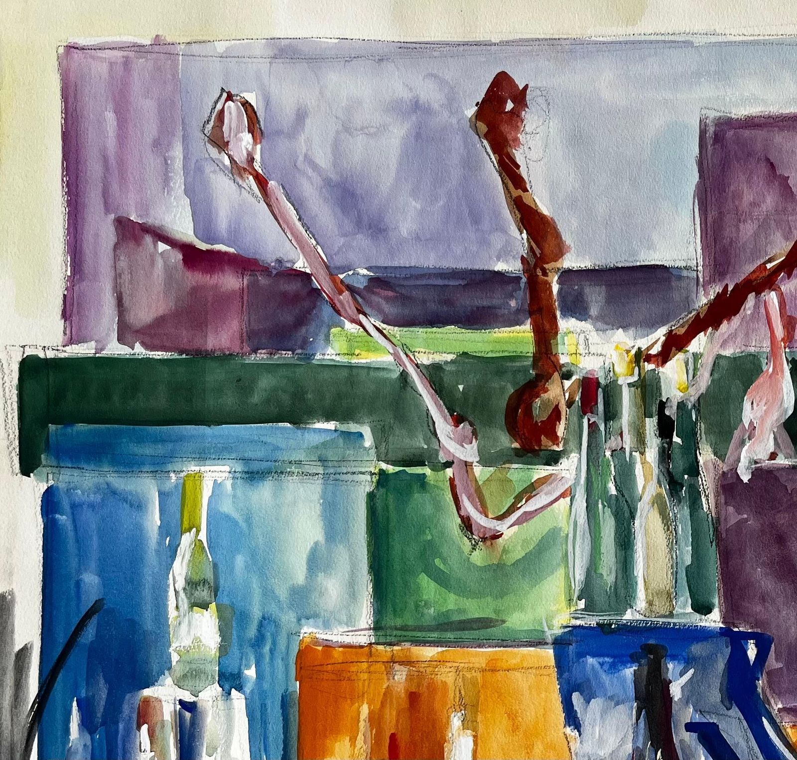 Guy Nicodabstract Still Life With Bottles And Branches French Modernist Watercolour photo vinterior