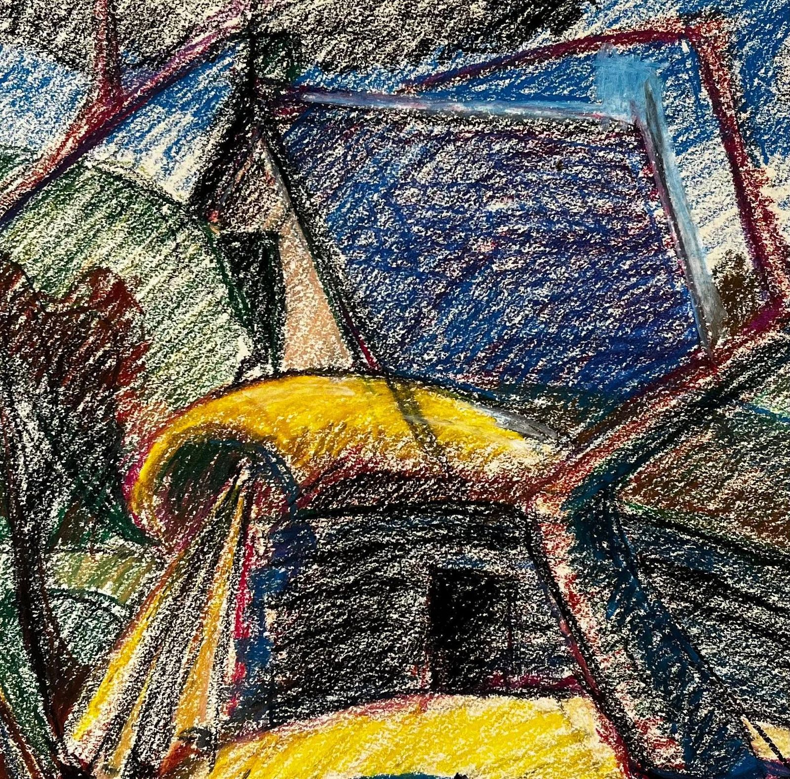 Guy Nicod Modernist French Landscape With Cows Trees And Yellow And Blue Roofs photo buy