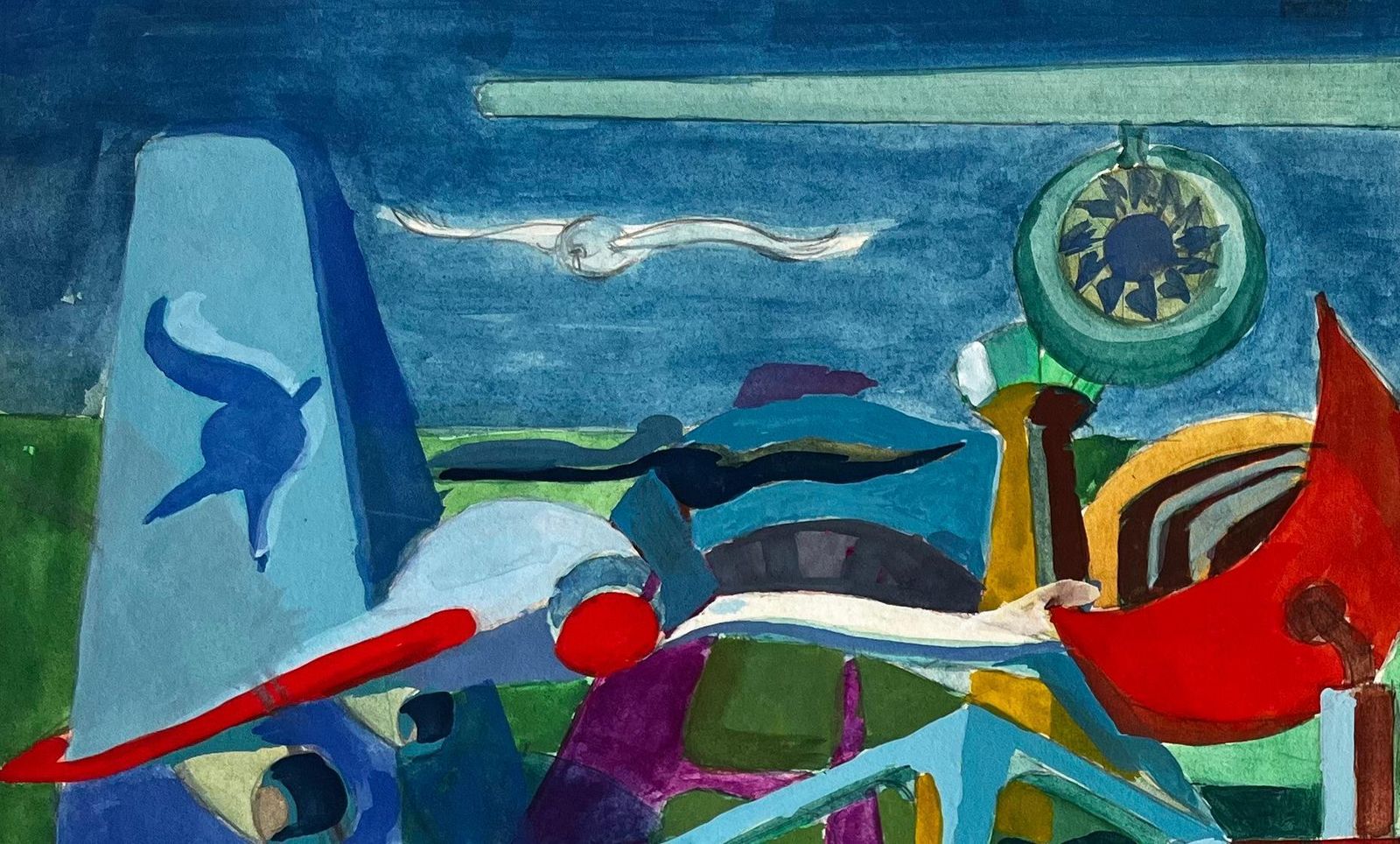 Guy Nicodcubist Aviation And Musical Scene With Airplanes Instruments And Abstract Figure photo vinterior