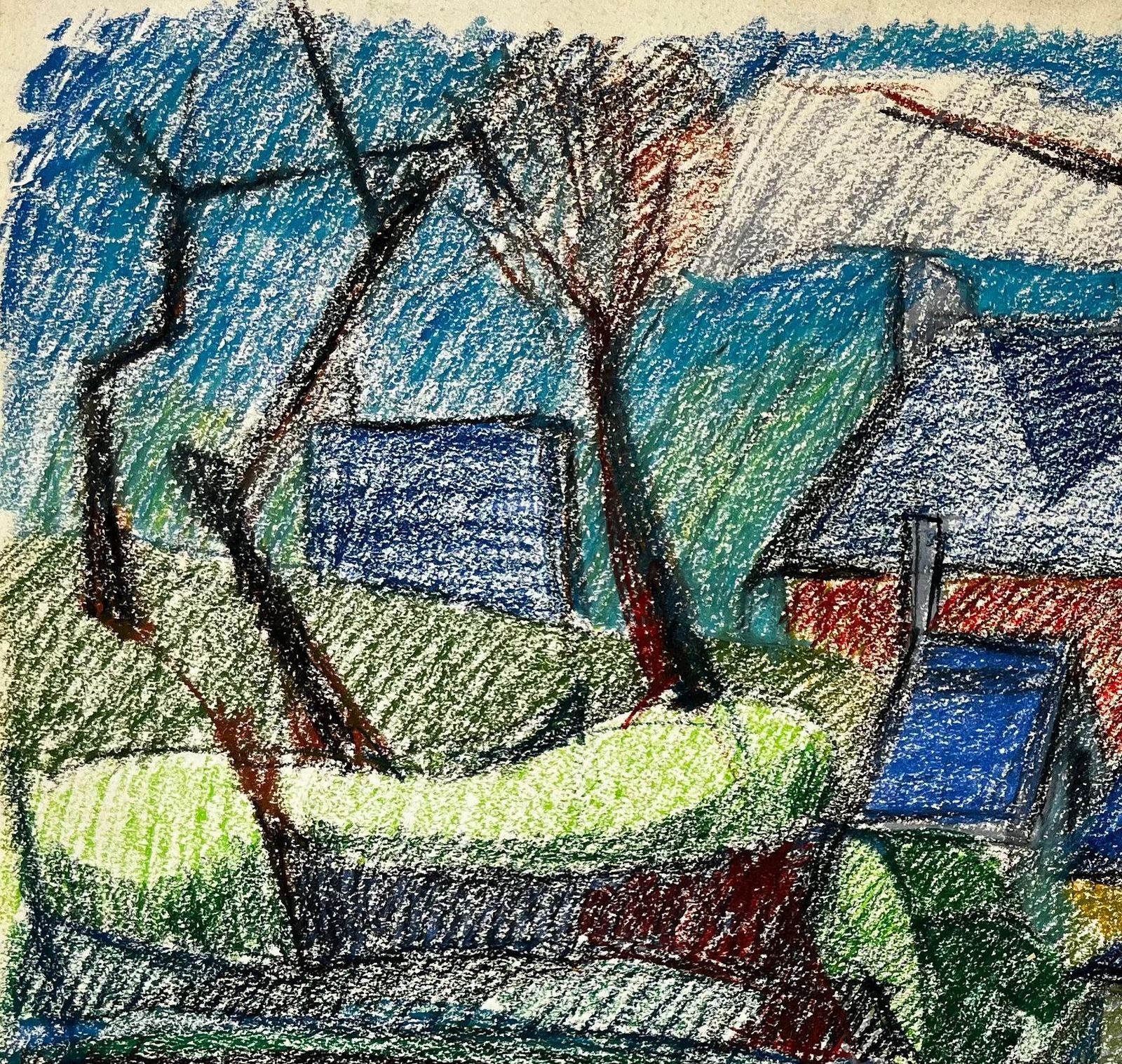 Guy Nicodcubist Village With Red Roofs And Blue Sky French Pastel Drawing photo vinterior