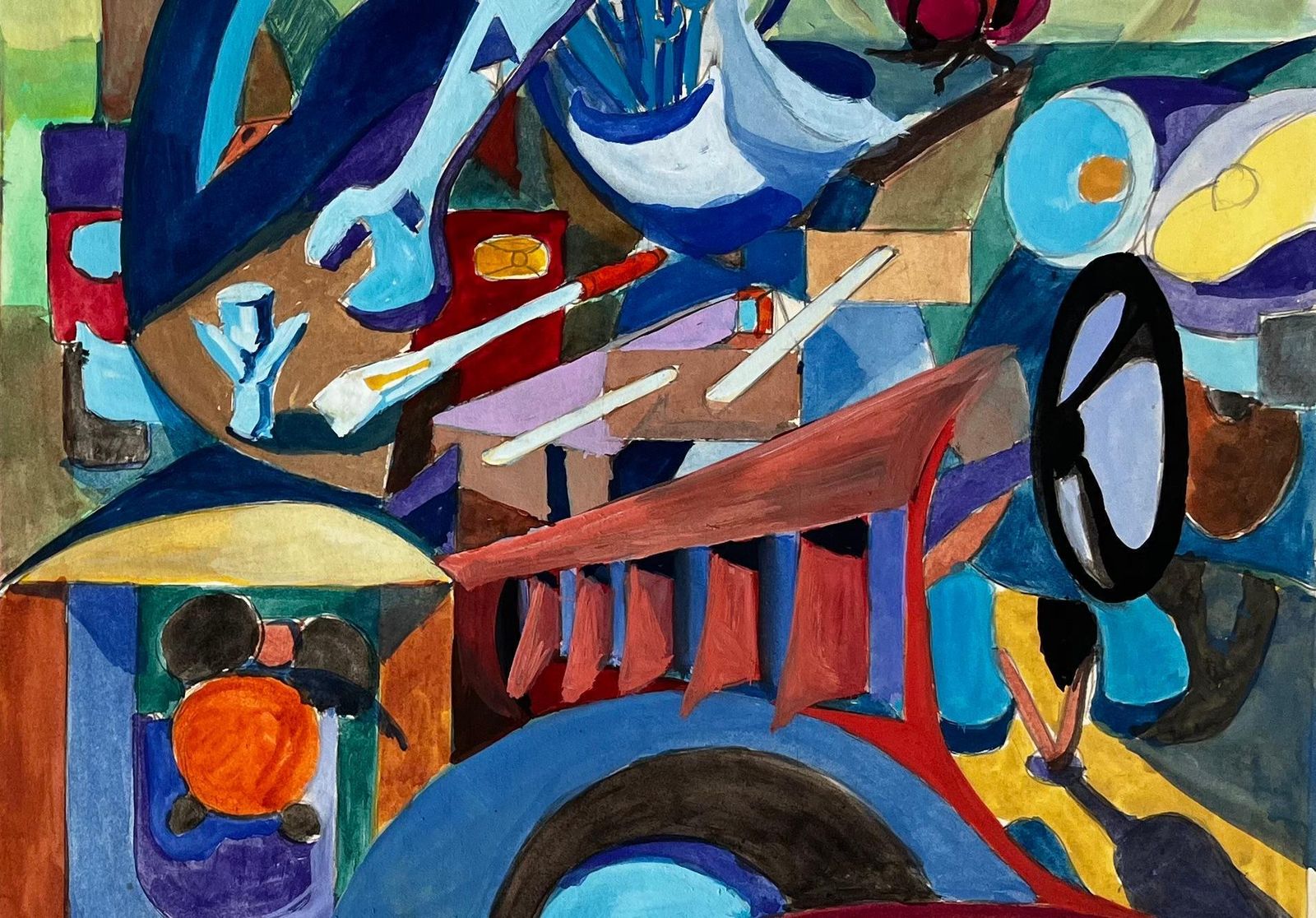 Guy Nicodcubist Workshop And Architectural Scene With Tools And Abstract Figures photo Art
