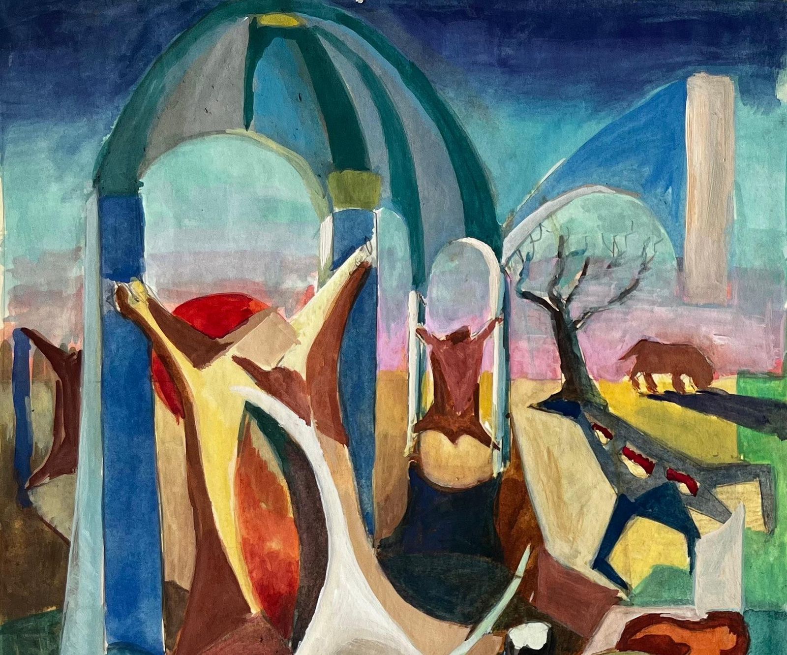 Guy Nicodcubist Workshop And Architectural Scene With Tools And Abstract Figures photo vinterior