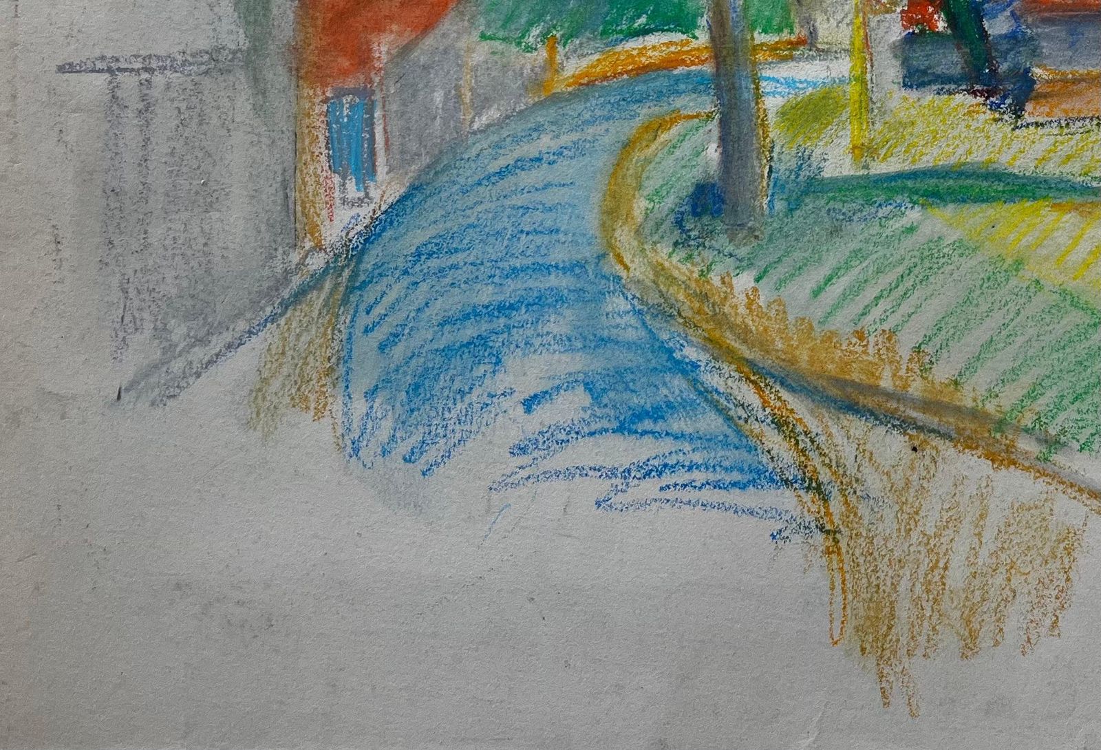 Guy Nicodpeaceful French Village Curve With Red Roofs And Tree Pastel Drawing photo Art