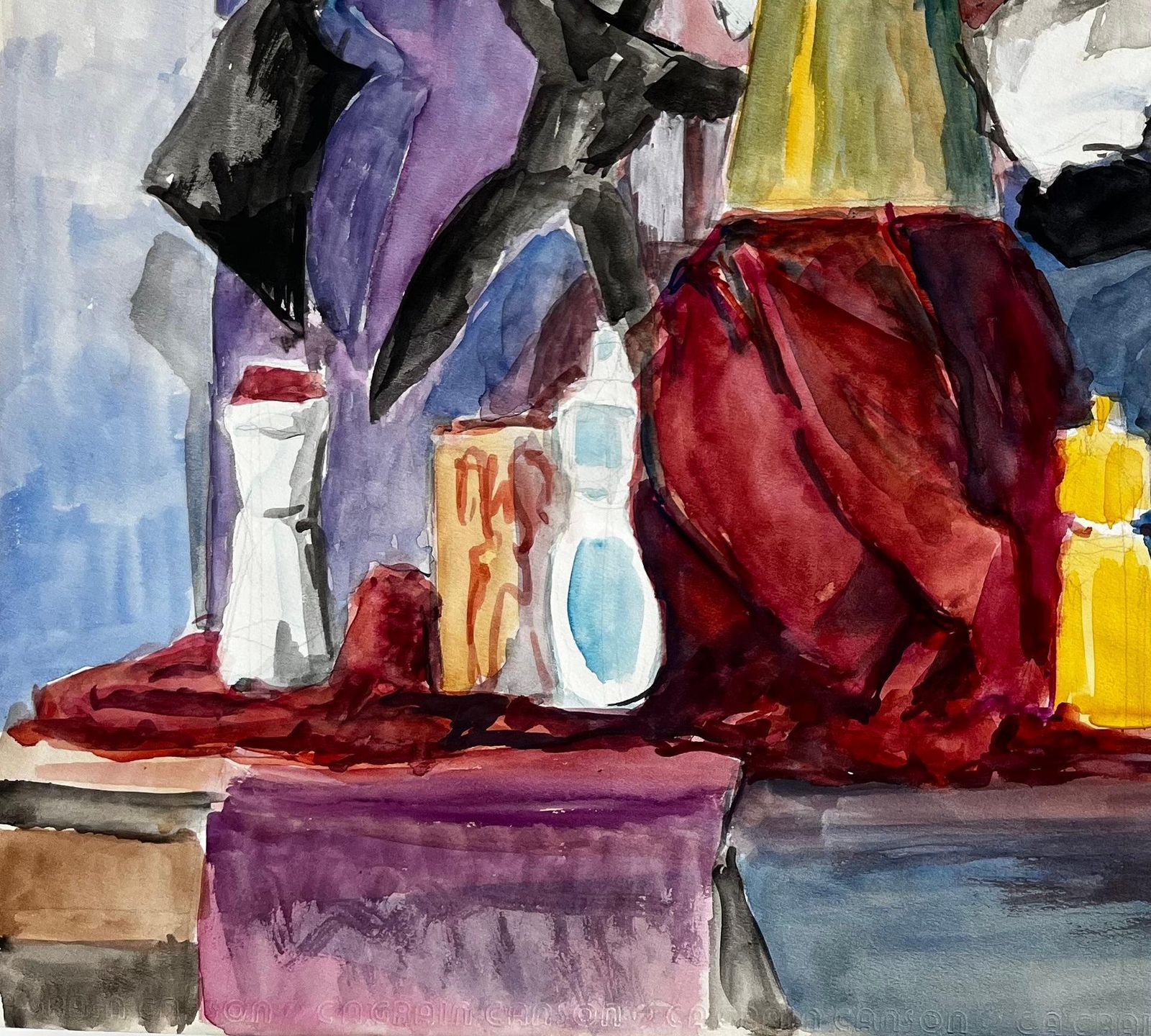 Guy Nicodfrench Cubist Still Life With Bottles Draped Cloth And Abstract Background photo 433.0