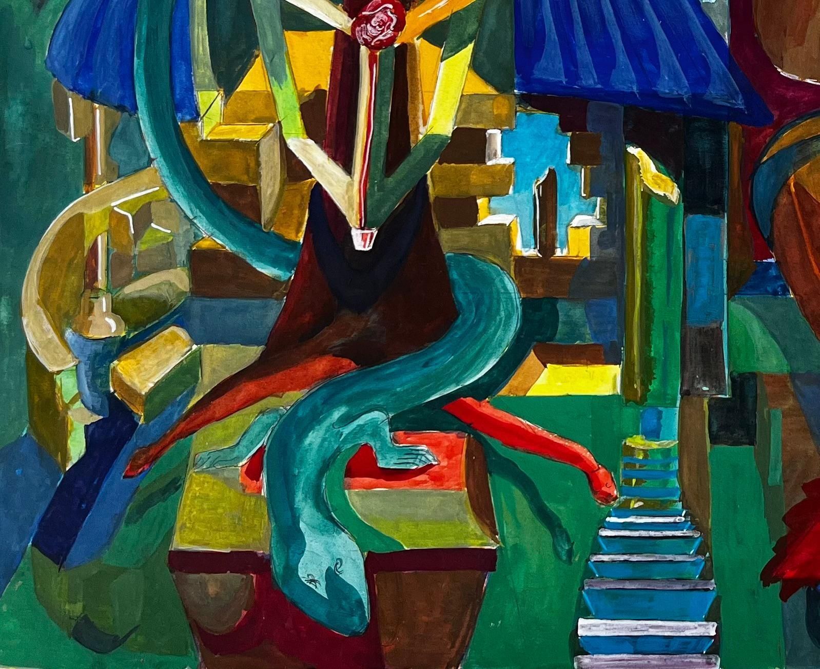 Guy Nicodcubist Surrealist Architectural Fantasy With Abstract Domes French Gouache photo Art