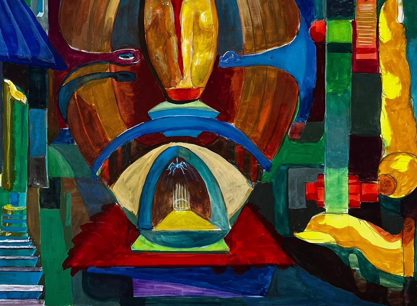 Guy Nicodcubist Surrealist Architectural Fantasy With Abstract Domes French Gouache photo vinterior