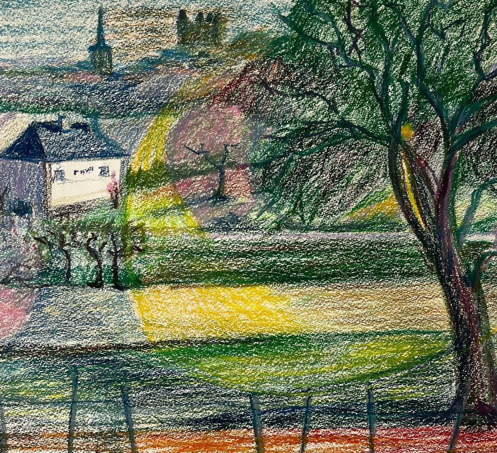 Guy Nicod French Spring Landscape With Blossoming Trees Vineyard And Distant Village photo vintage