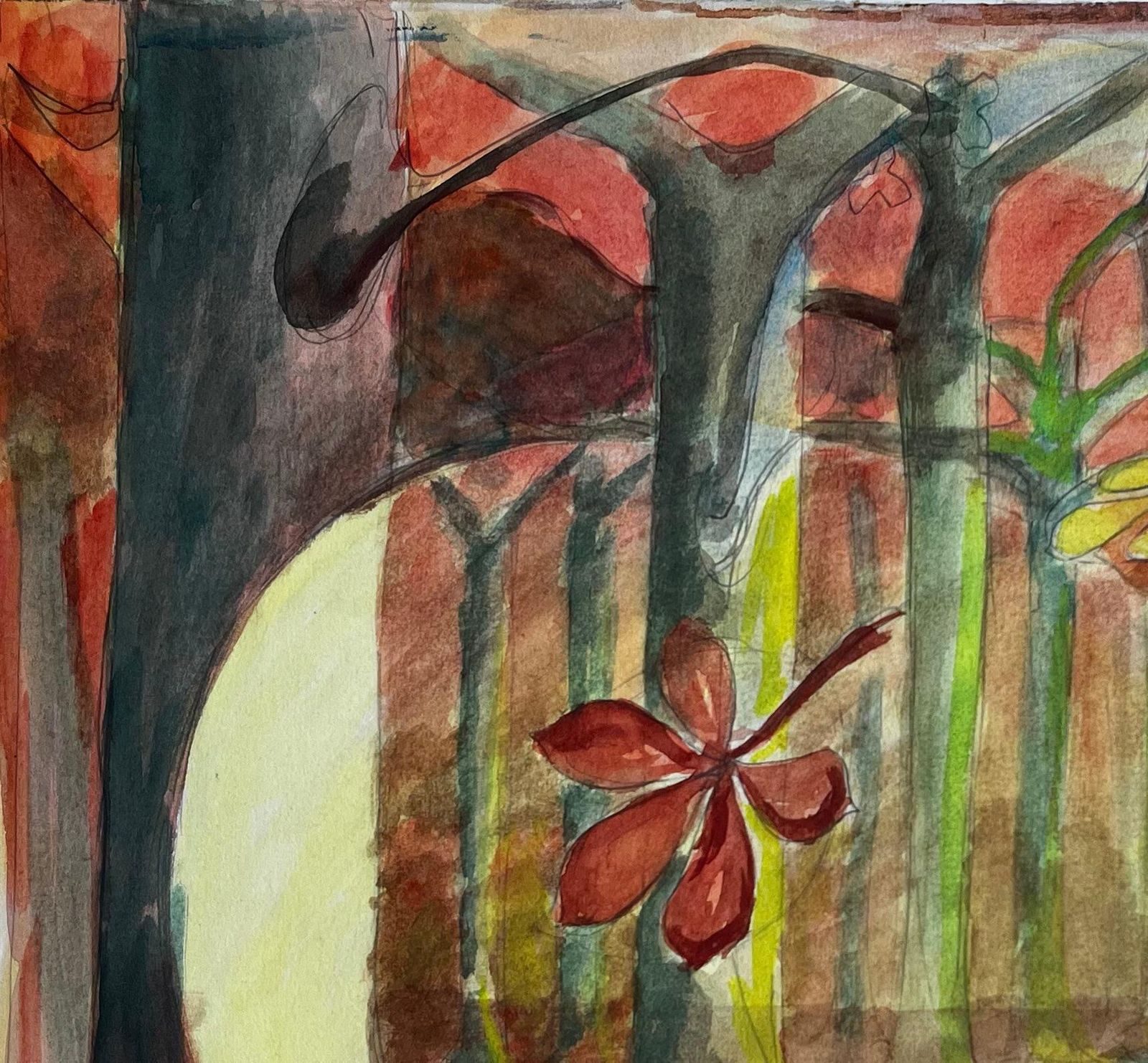 Guy Nicodcubist Gouache Autumn Forest Landscape With Trees And Falling Leaves photo 478.0