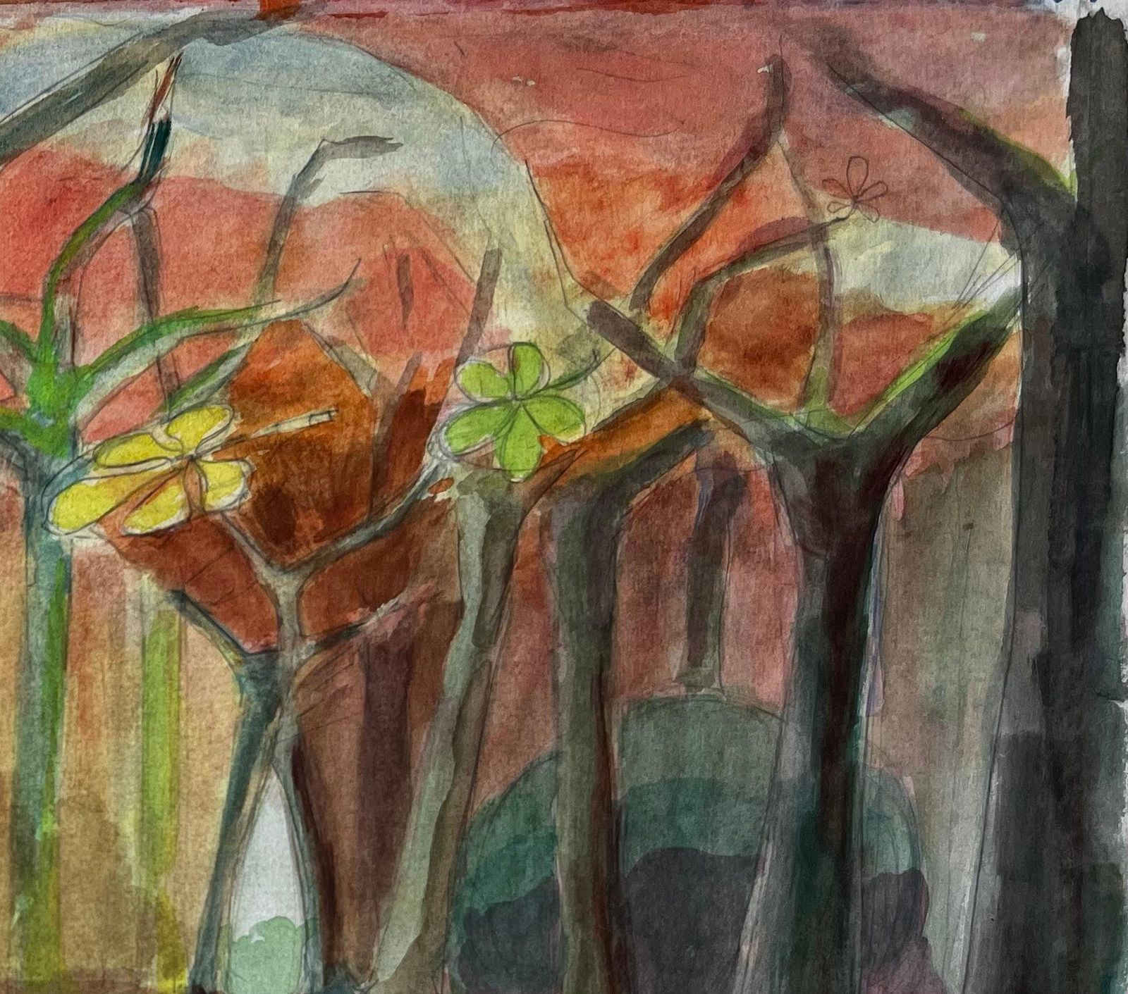 Guy Nicodcubist Gouache Autumn Forest Landscape With Trees And Falling Leaves photo vinterior
