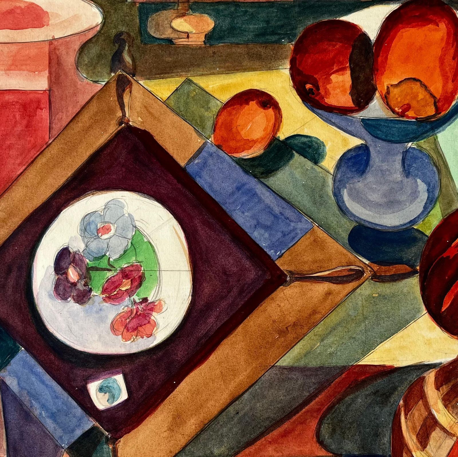 Guy Nicod Cubist Abstract Still Life With Vase Fruit photo buy