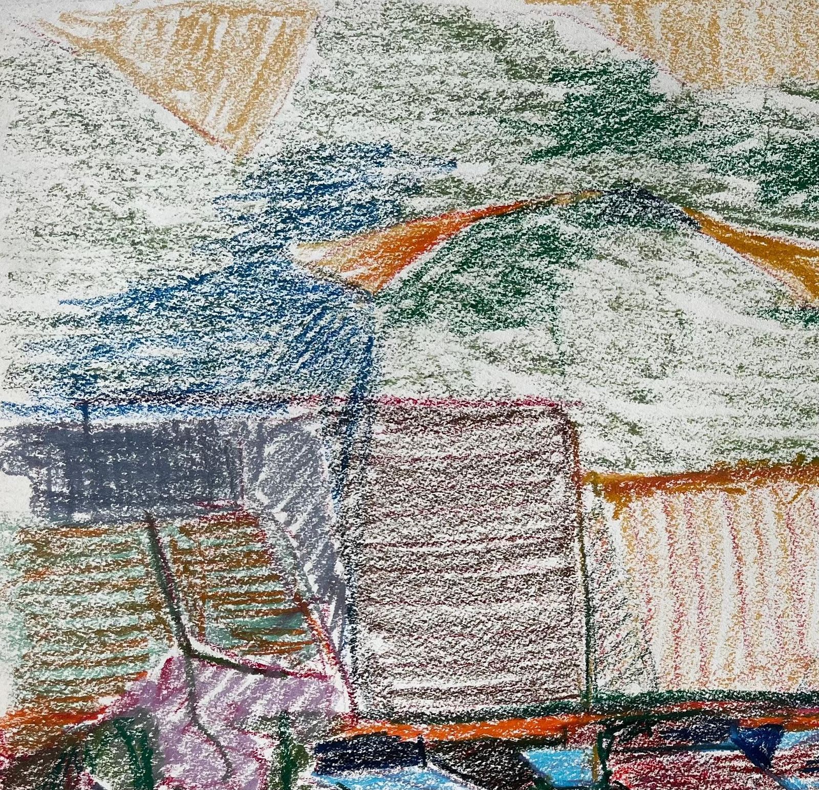 Guy Nicodabstract French Village With Colourful Rooftops And Mountain Landscape Drawing photo buy
