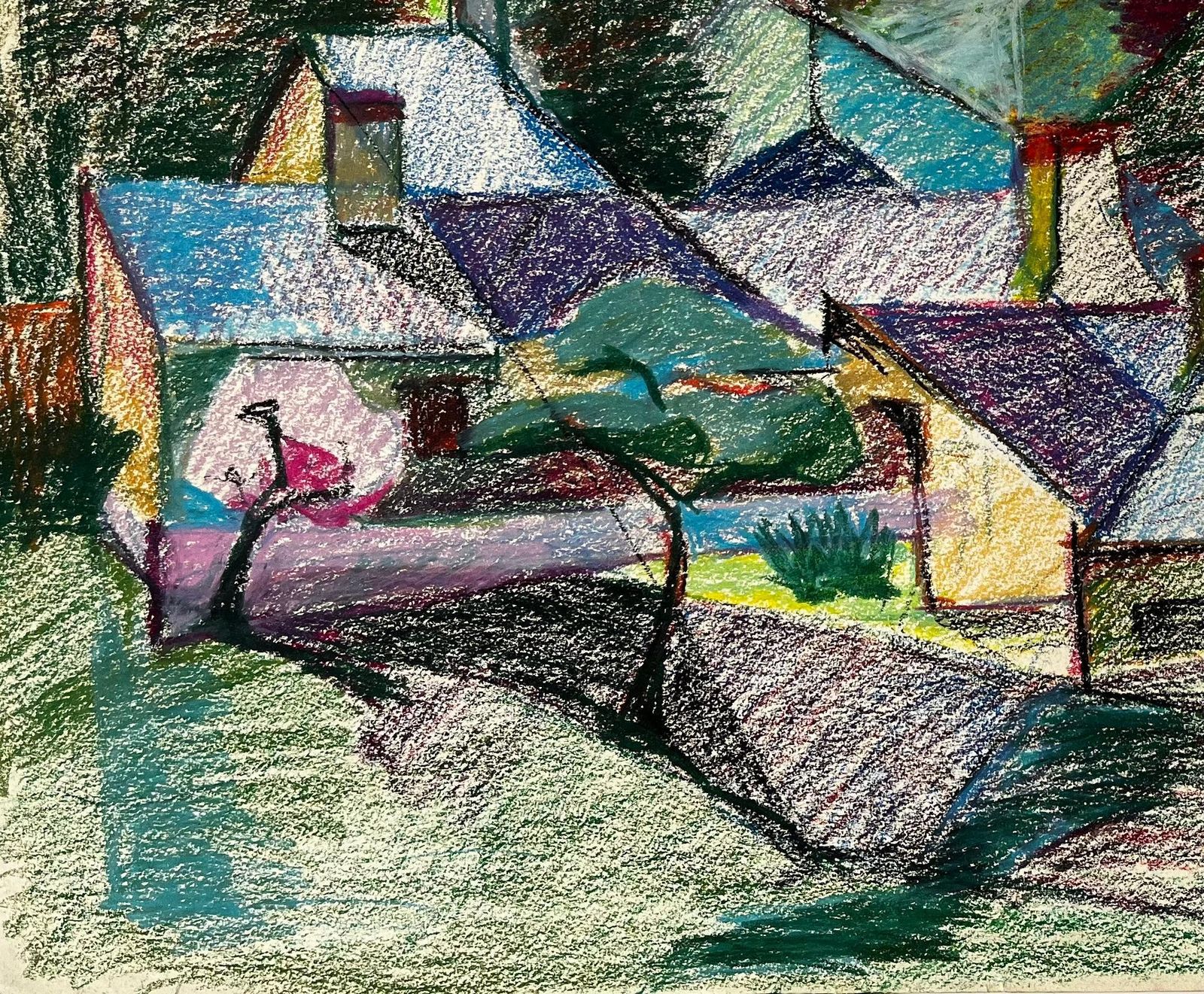 Guy Nicodfrench Village With Steeples And Pine Trees Colourful Pastel Landscape Drawing photo 580.0