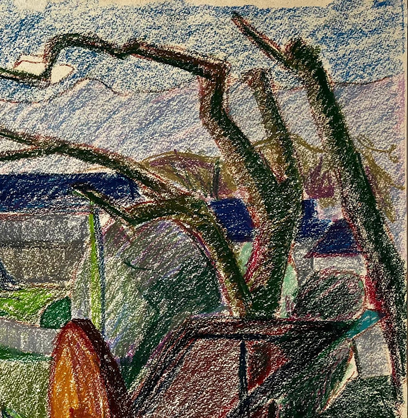 Guy Nicodcolourful French Farmyard Scene With Tree Trunks And Mountain View Drawing photo Art