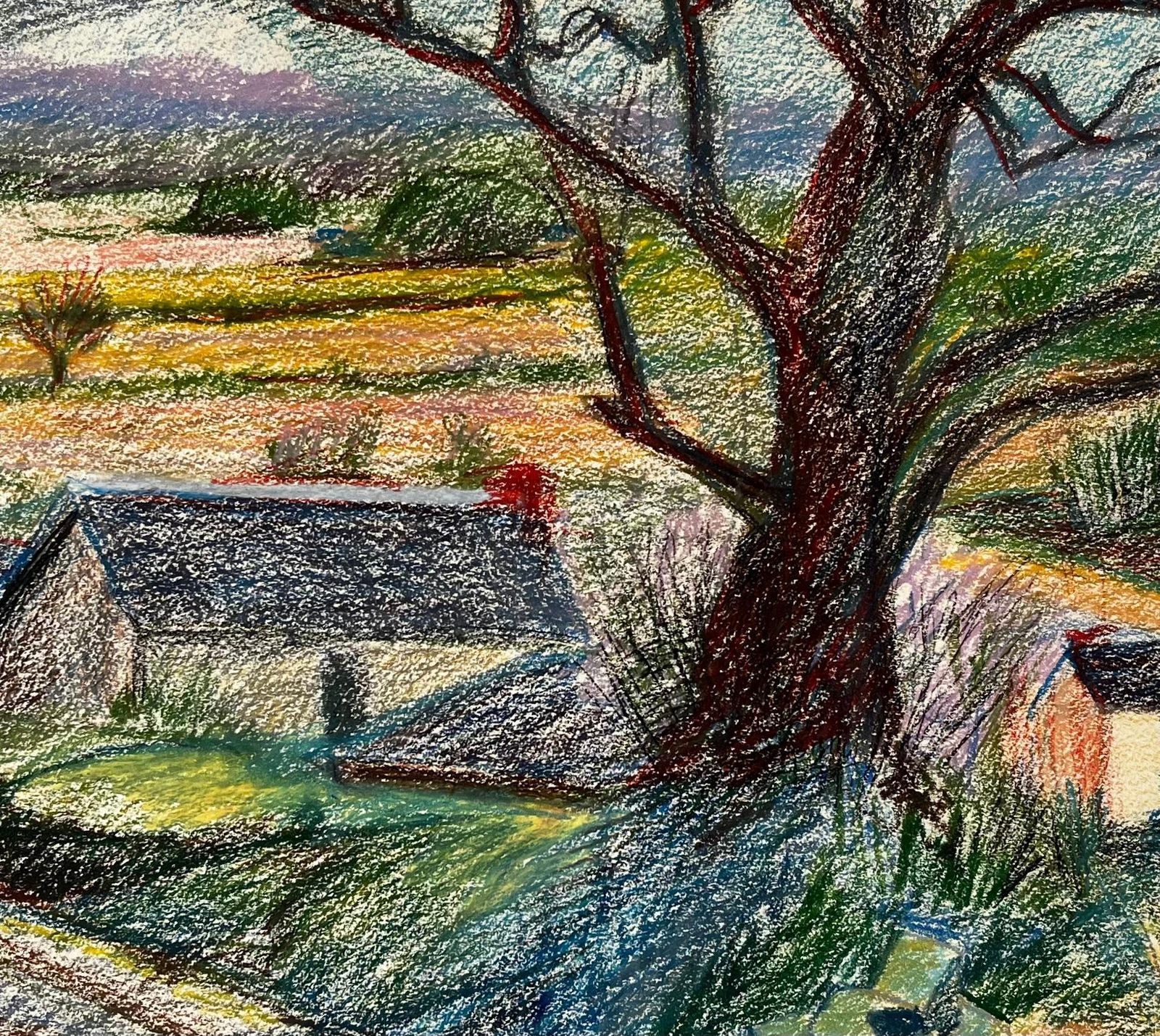 Guy Nicodfrench Country Road With Large Tree And Distant Farmhouses Pastel Drawing photo buy