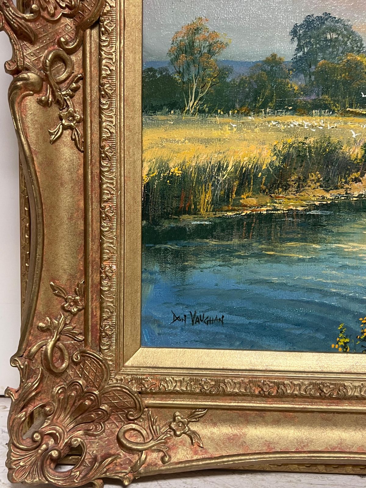 Art Don Vaughanlarge Traditional English Summer Pastoral Cattle River Landscape Oil Painting photo