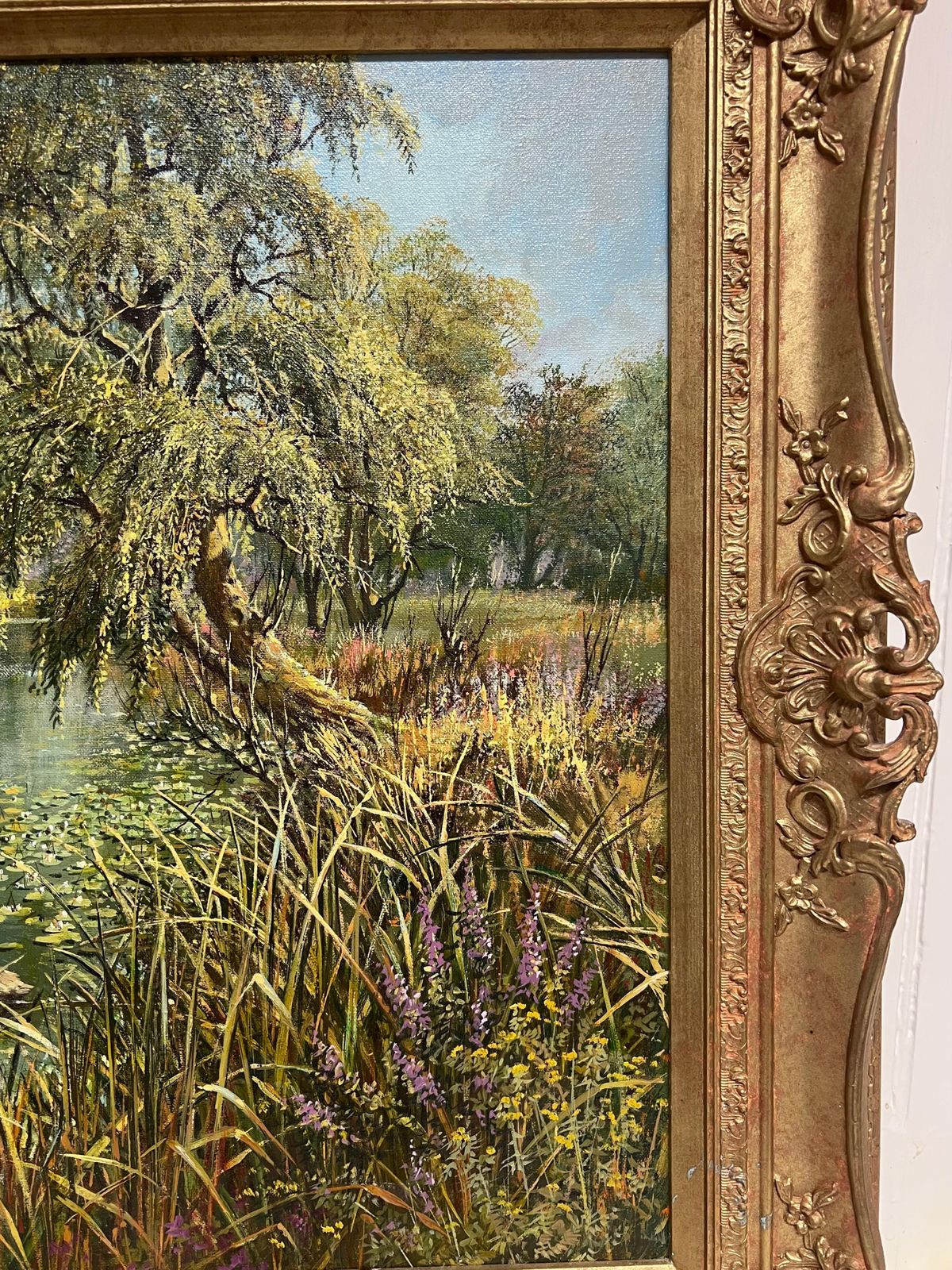 photo furniture Don Vaughanlarge Traditional English Summer River Landscape Oil Painting Swans Cygnets