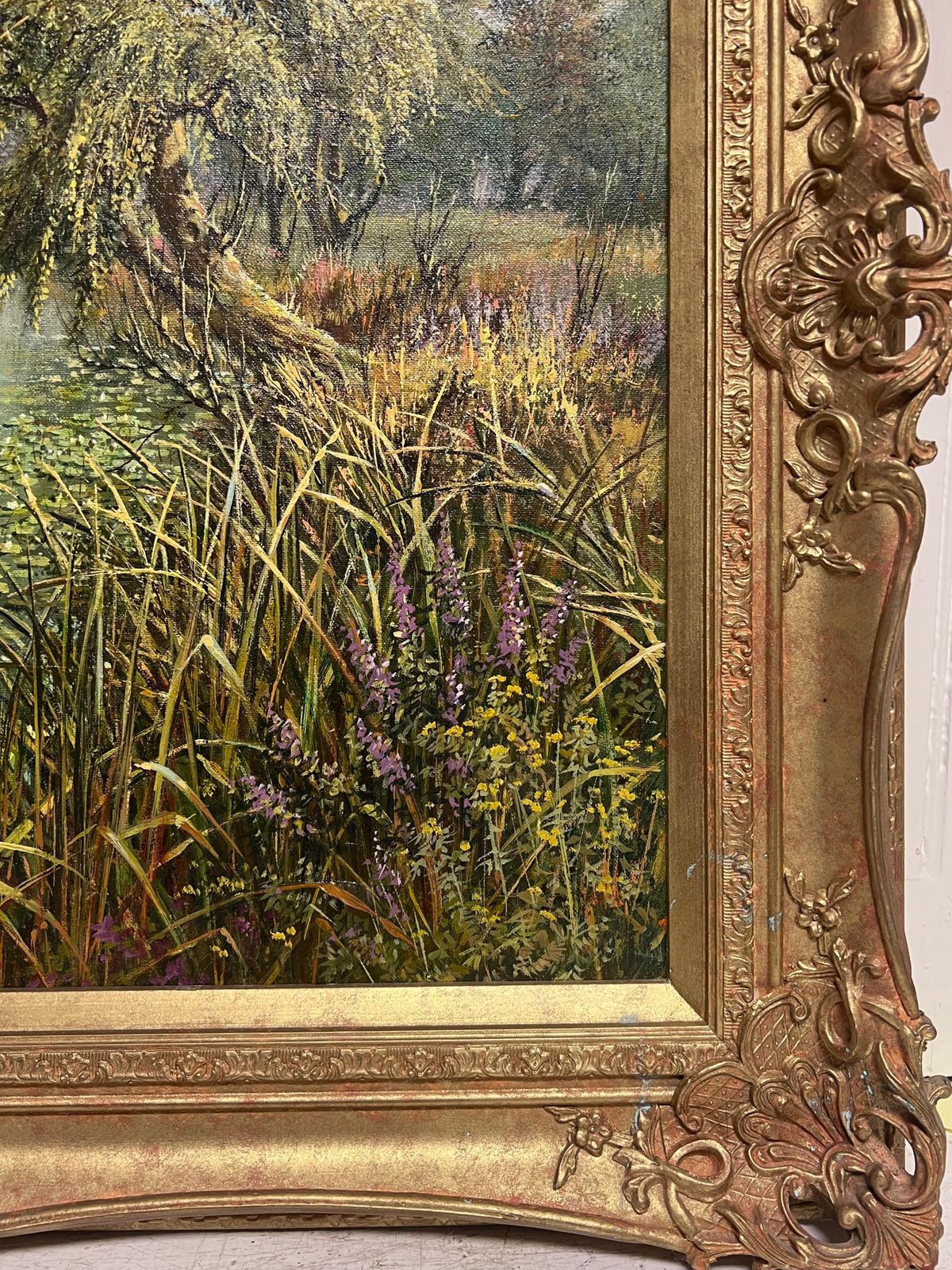 photo for sale Don Vaughanlarge Traditional English Summer River Landscape Oil Painting Swans Cygnets