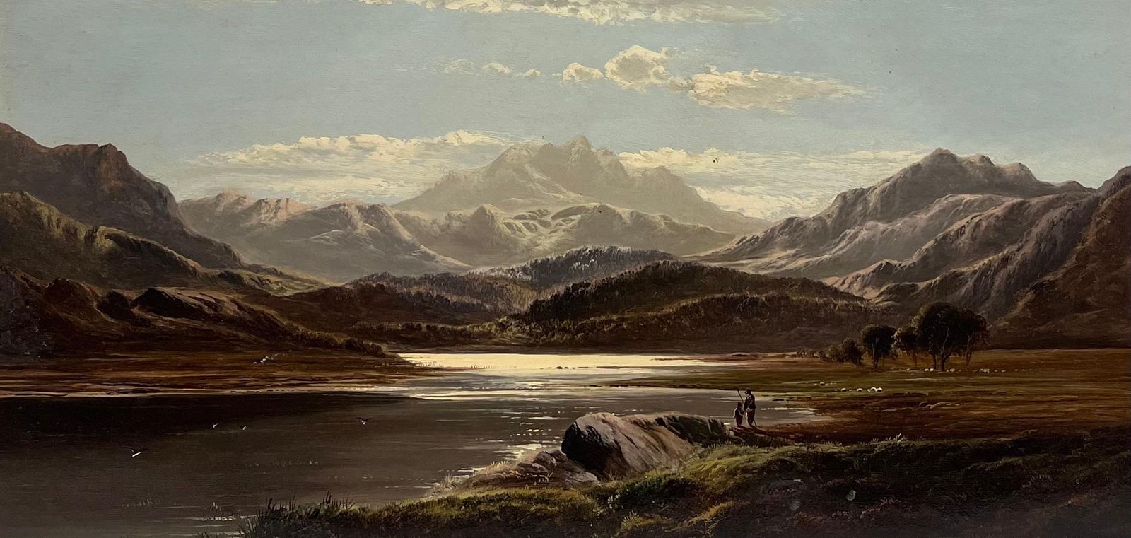 Charles Leslie Fine Victorian Signed Oil Welsh Mountains Lake Panoramic North Wales Landscape1882 photo furniture