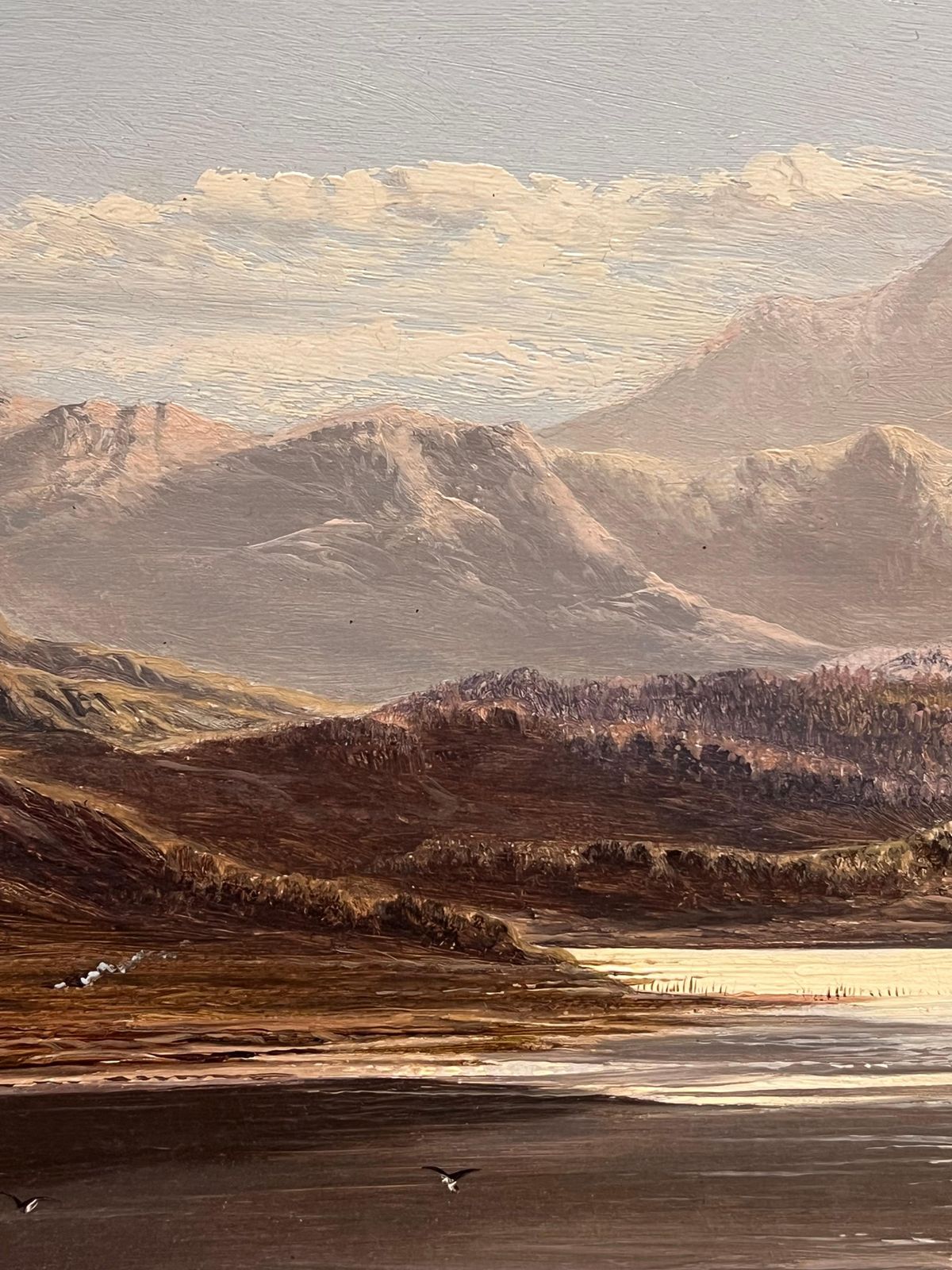 photo for sale Charles Leslie Fine Victorian Signed Oil Welsh Mountains Lake Panoramic North Wales Landscape1882