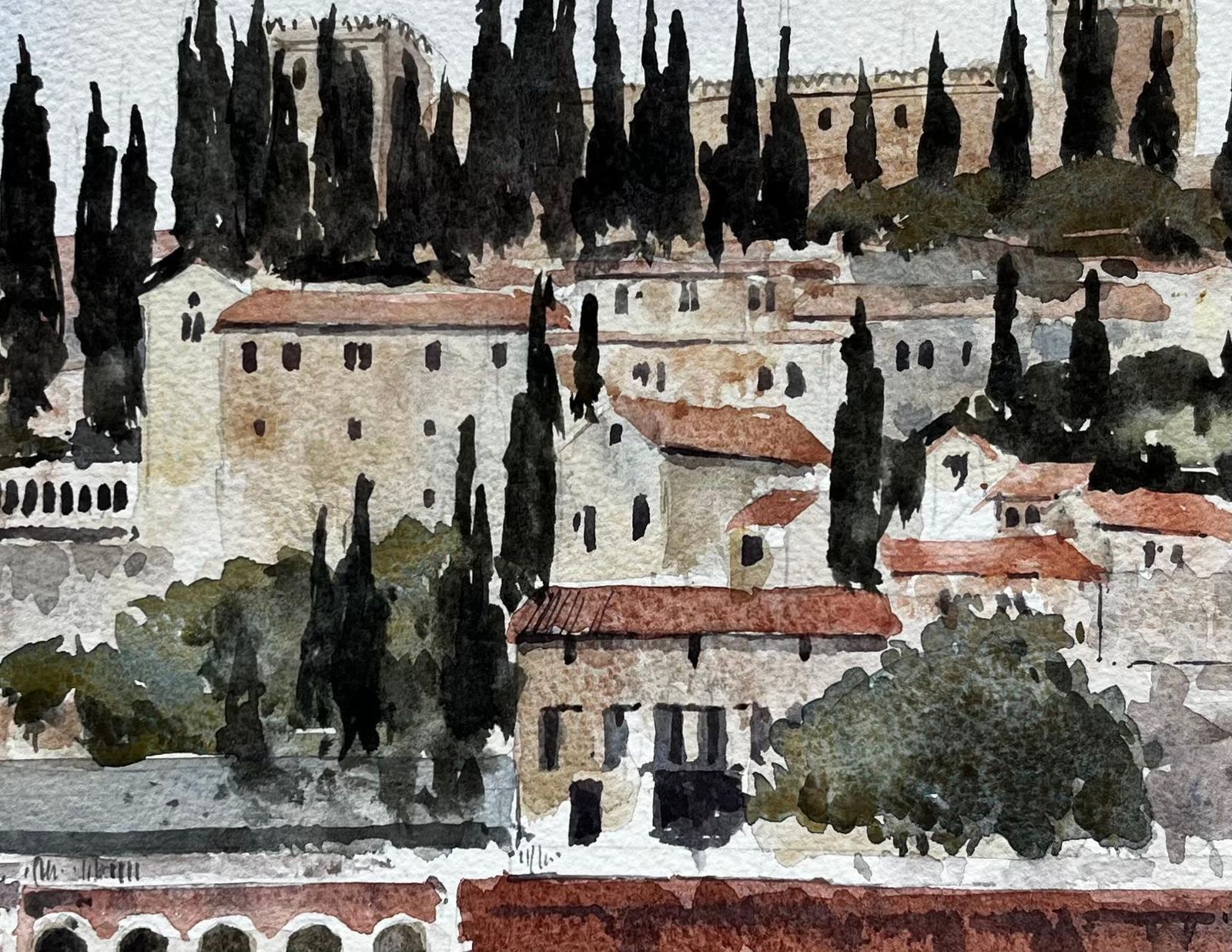 Anthony Herbertblackstone Quay Sunlit Italy Landscape May 1998 Signed Watercolour Painting1998 photo buy