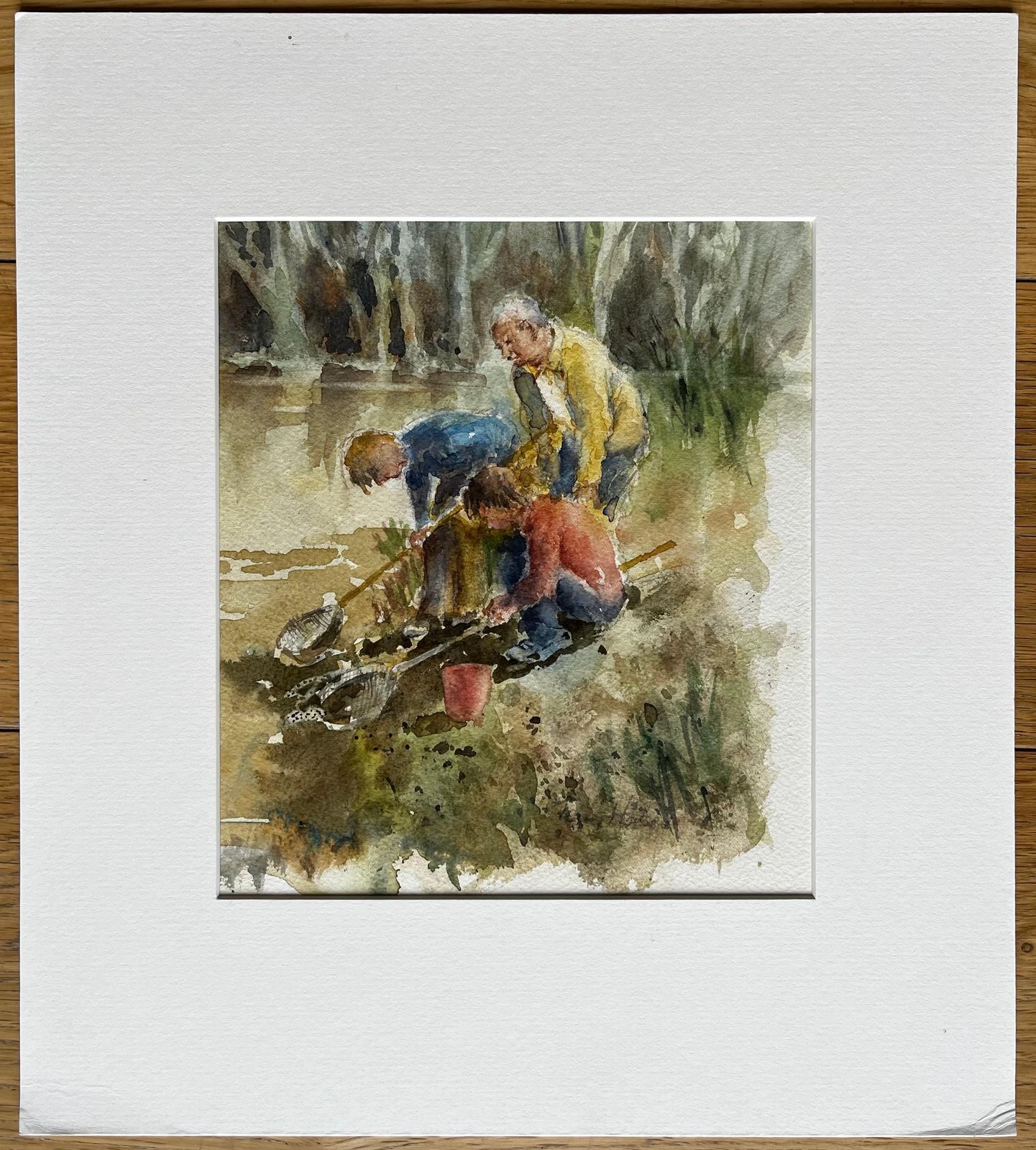 Anthony Herberttadpoling Ruislip Children Pond Dipping With Nets Original British Watercolour photo furniture
