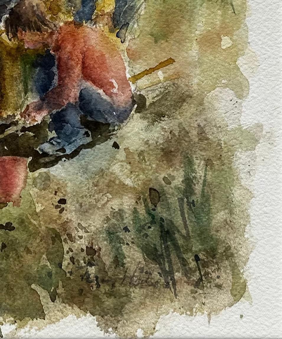 Anthony Herberttadpoling Ruislip Children Pond Dipping With Nets Original British Watercolour photo 351.0