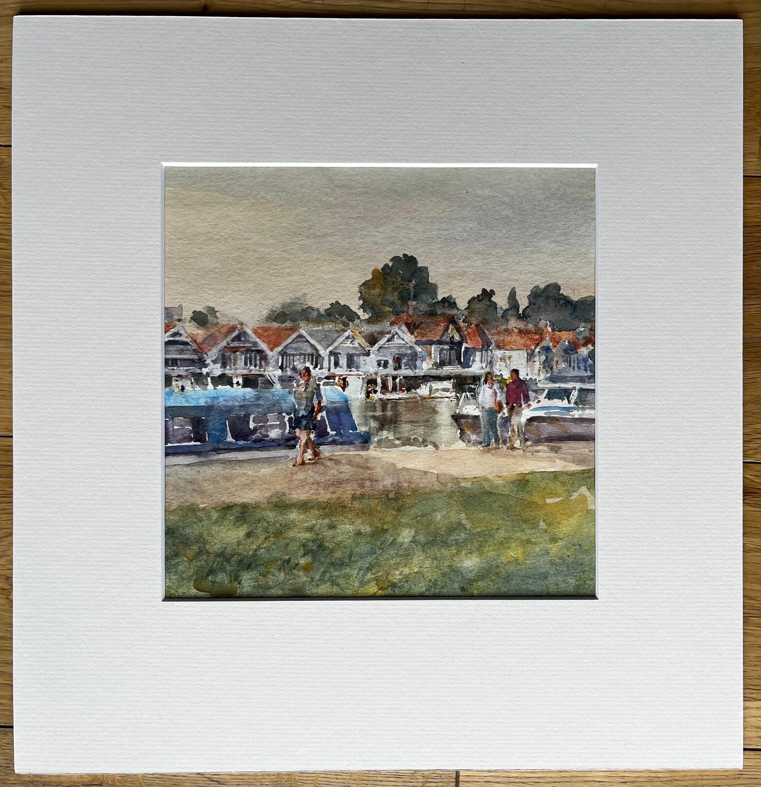 Anthony Herberthenley Boathouses With Walkers And River Boats Original Thames Watercolour photo furniture