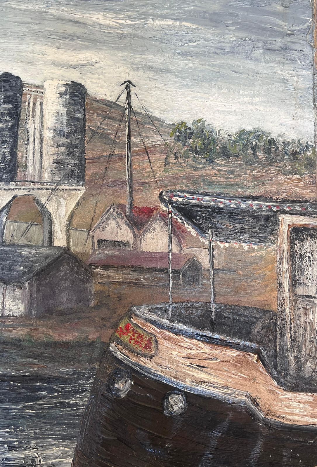 Jean Fourieoil Rig Center In A Grey Gloomy Atmosphere Landscape Oil Painting photo for sale