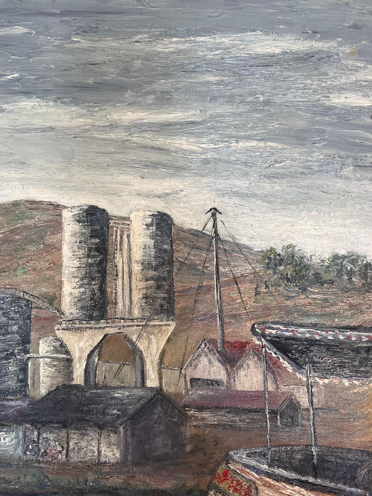 Jean Fourieoil Rig Center In A Grey Gloomy Atmosphere Landscape Oil Painting photo vintage