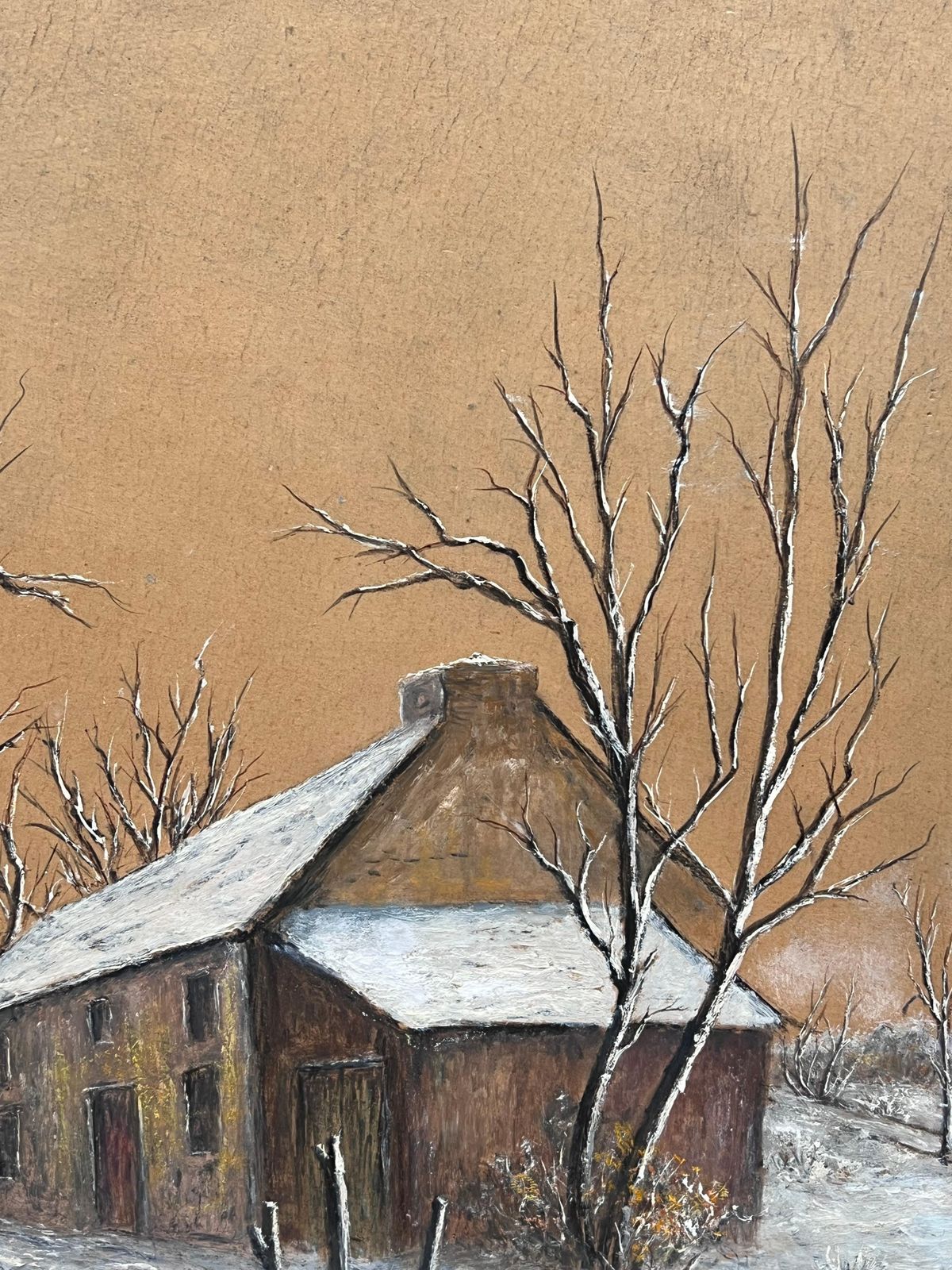 Jean Fouriesnow Covered Cottage In Bare Tree Snow Woodland Field Oil Landscape Painting photo vinterior