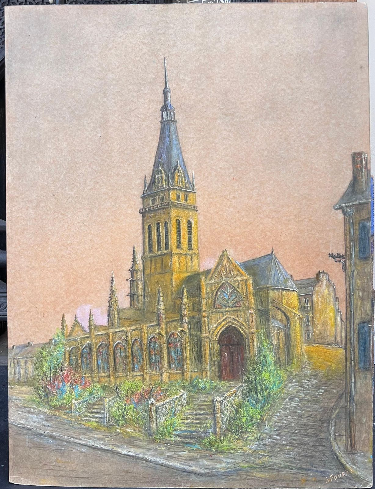 Jean Fouriespine Church Nestled In The Village Town Oil Landscape Painting photo furniture