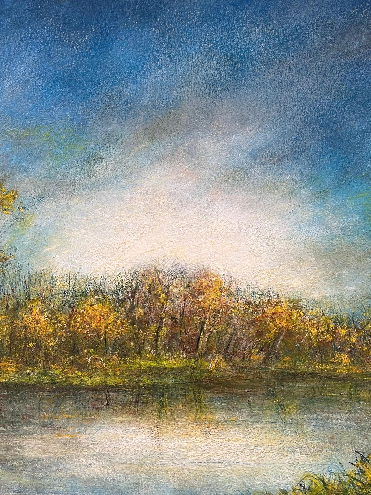 Jean Fouriegolden Tree Lake Reflections Of The Bright Blue Sky Oil Landscape Painting photo Art